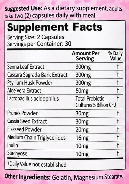Miss Poopy's supplement facts panel